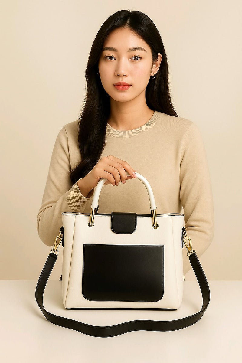 Osman Elite Contrast Handbag in Cream and Black for Women - Image 5